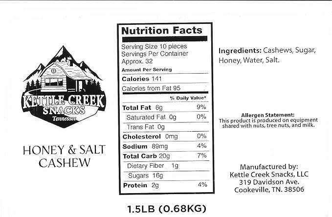 Kettle Creek Snacks Nut Combo - 1 1/2 Lbs Honey Salt Cashew & 1 1/2 Lbs Butter Toffee Cashew Individually Sealed