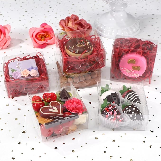 100pcs 4x4x2 Inch Clear Pastry Gift Boxes - Bakery, Cookie, Soap, Donut, Chocolate Covered Strawberries, Truffle, Brownie Cake & Treat Boxes for Party Favors & Wedding