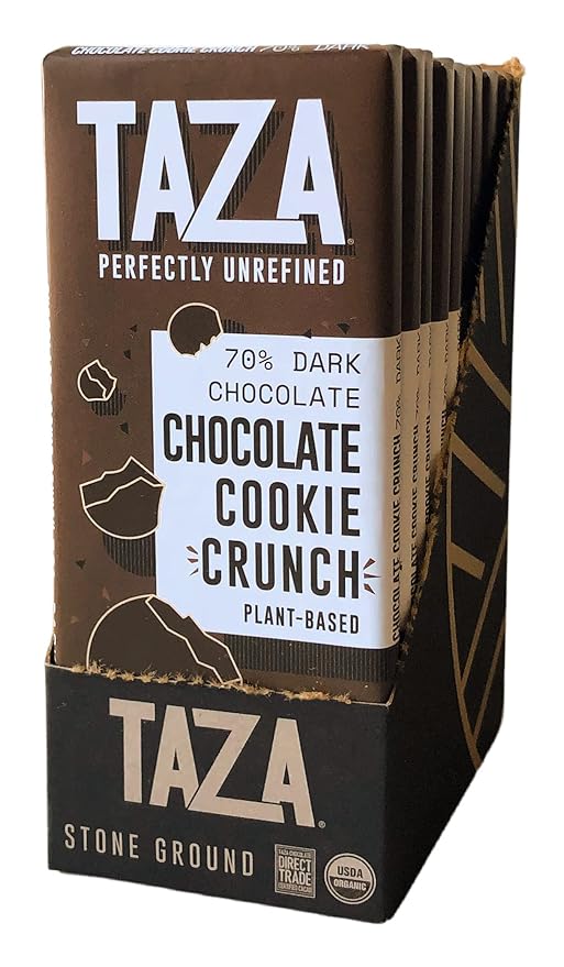 Taza Chocolate Organic Smooth & Crunchy Bars 70% Stone Ground, Chocolate Cookie Crunch 2.5 Ounces (10 Count), Vegan