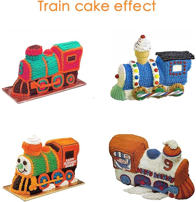 2 PCS Train Shape Cake Pan Mould, Locomotive Shaped 3D Birthday Aluminum Cake Baking Pan Tool (11.5 inches)