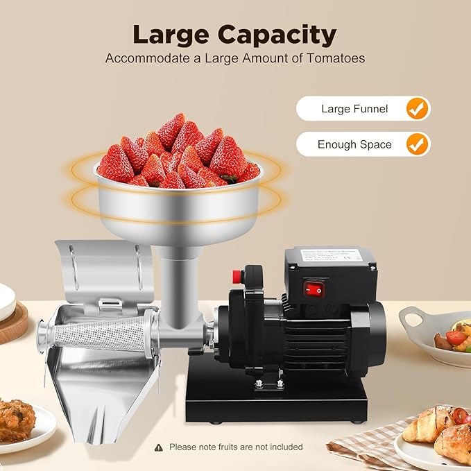 450W Electric Strainer, Stainless Steel Mill Machine with Funnel and Trough, 198.42-352.74lbs/H Tomato Press and Sauce Maker Food Mill for Sauce Silver+Black 110V