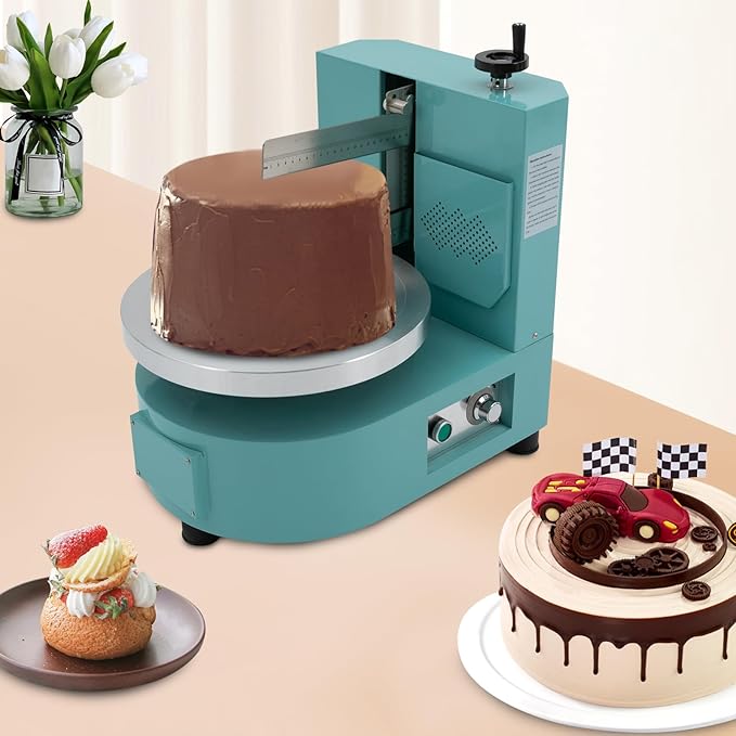 Cake Decorating Coating Machine with Graduated Scraper, 0-200RPM Rotating Speed Cream Spreading Automatic Frosting Turntable for 4-12inch Cakes (Blue)