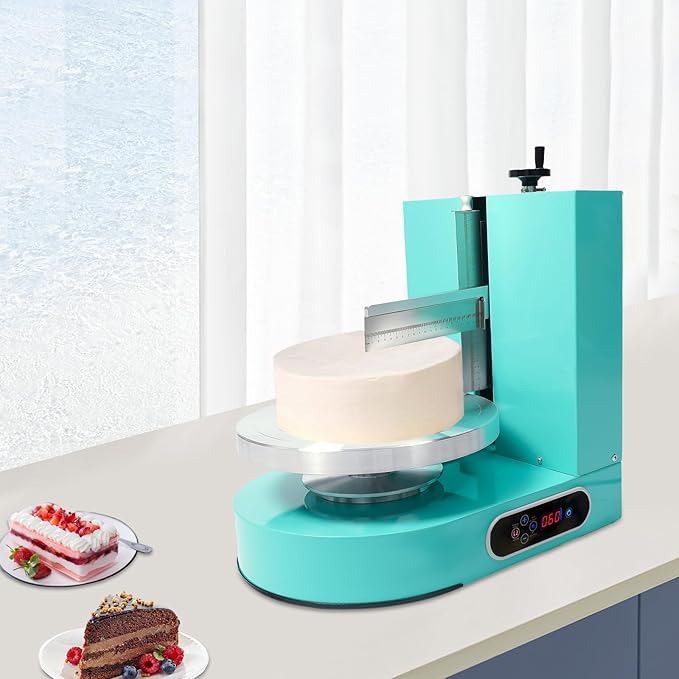 200W Automatic Cake Decorating Machine, 4-12 inch Birthday Cake Cream Spreading Machine Cream Smooth Coating Decoration Adjustable Speed w/LCD Display for Cake Shops, Dessert Shops (Green)