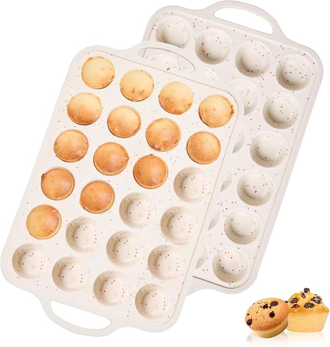 2 Pack Silicone Muffin Pan, 24-Cup Silicone Cupcake Pan With Reinforced Stainless Steel Frame Inside, Nonstick Baking Cupcake Molds for Baking, Confetti