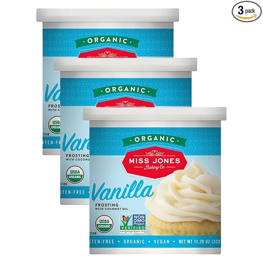 Miss Jones Baking Organic Buttercream Frosting, Perfect for Icing and Decorating, Vegan-Friendly: Vanilla (Pack of 3)