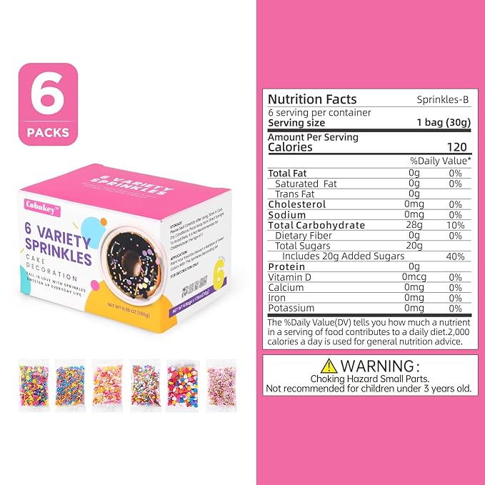 Sprinkles For Cake Decorating, Cupcake, Cookies, Ice Cream Topper, 6 Packs Colorful Sprinkles, Pastel Sprinkles, Six of assorted Sprinkles for Cake Baking, Perfect For Birthdays, New Year’S Eve, Graduations