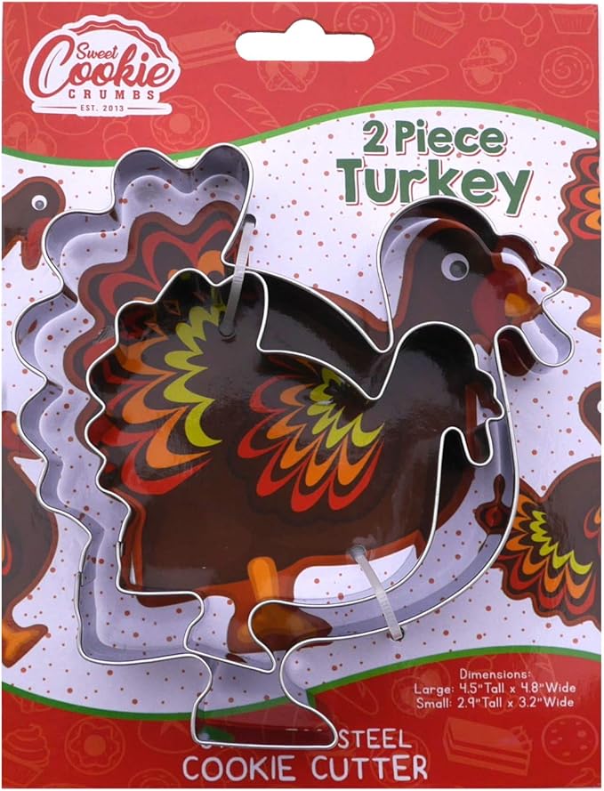 Thanksgiving Turkey Cookie Cutter Set, 2 Piece, 4.5", 2.9" Tall, Premium Food-Grade Stainless Steel, Dishwasher Safe