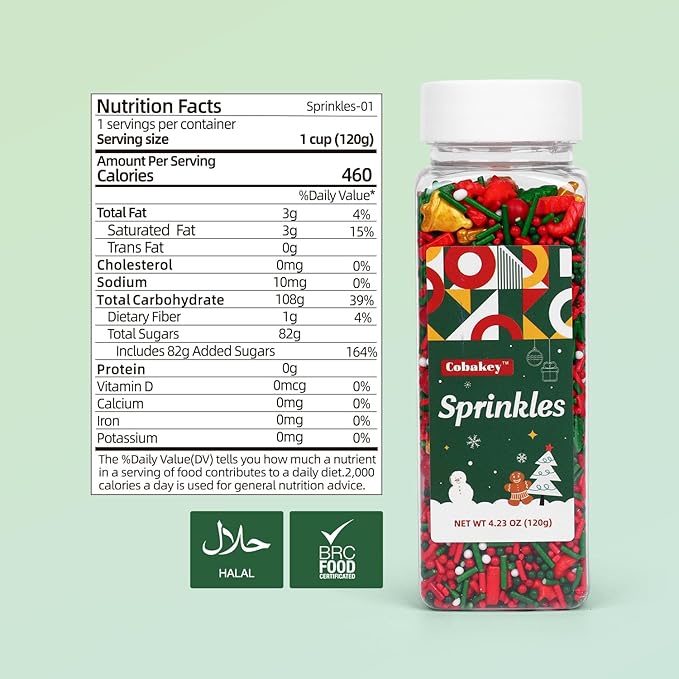 Christmas Sprinkles Mix with 4 Santa & 2 Gingerbread Man Icing Decorations - 4.2oz Red Green Jimmies, Nonpareils, Trees, Candy Canes Holidy Sprinkles for Cake Cookie Cupcake Xmas Decorations