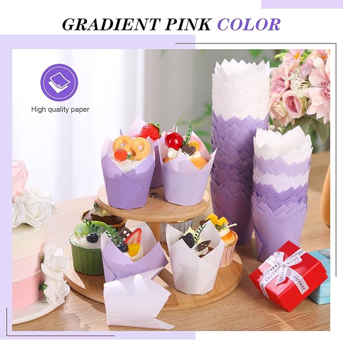 Havawish 500 Pcs Standard Size Gradient Purple Tulip Cupcake Liners, Party Cupcake Baking Liners Greaseproof Wrappers Muffin Liner Holders for Wedding Birthday Baby Shower Holiday Party Baking Cups