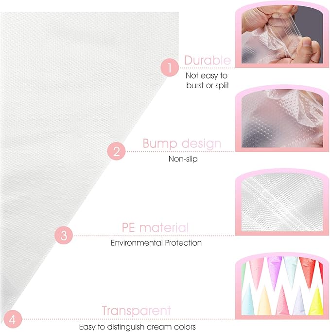 Disposable Piping Bag, FantasyDay 100 Pieces 20 Inch Disposable Icing Pastry Bag Extra Thick Cake Cupcake Decorating Bag - Anti-Burst Pastry Bag for Cream Icing Frosting Candy Cake Decorating Supplies