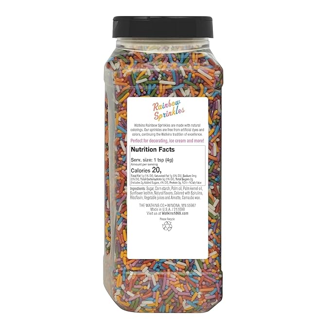 Watkins Rainbow Decorating Sprinkles, No Artificial Dyes, Perfect for Ice Cream and More, 9.3oz