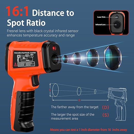 Infrared Thermometer Gun for Cooking, Include K-Type Probe for Humidity, -58°F to 1796° F Digital Laser Temperature Guns, 16:1 IR Temp Gun for Griddle, Pizza Oven, Engine, HVAC, Industrial & Home Use