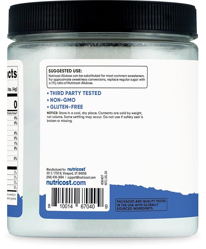 Nutricost Allulose Sweetener (1 LB) - KETO Sugar, 0 Calorie, Low Carb, Natural Sugar Alternative, Crystalline Powder (Pack of 2)