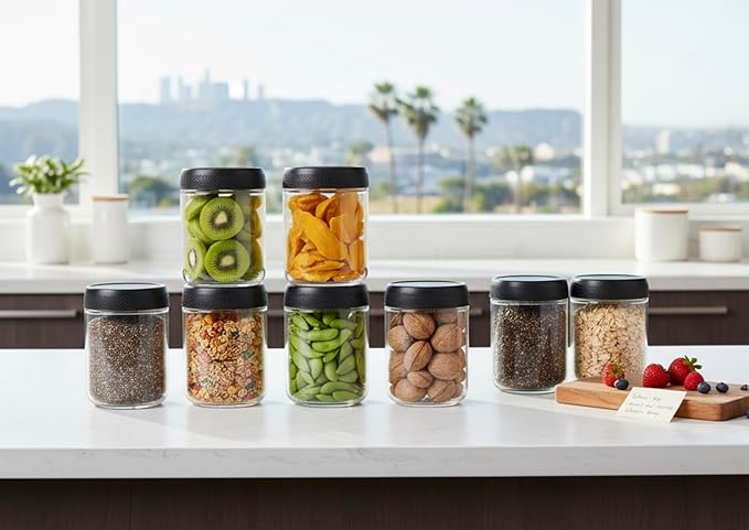 C&O ESSENTIALS 16 oz Glass Mason Jars with Airtight Lids - Wide Mouth Canning Jars for Food Storage, Meal Prep, Overnight Oats, Preserving, Pickling (6-Pack) (Black)