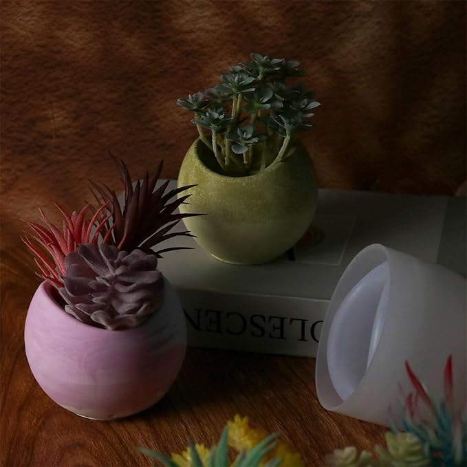 Geometric Flower Pot Silicone Mold Succulent Planter Vase Cactus Concrete Mold Epoxy Resin Candle Pen Holder Plaster Cement Clay Mould (Arc Shape)