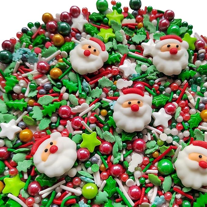 Eastron 1 Bottle Christmas Sprinkles - Christmas Gift Sprinkles - Cookie Decorating - Cake Cupcake Toppers - Candy Dessert Sprinkle with 6 Pieces Santa Claus