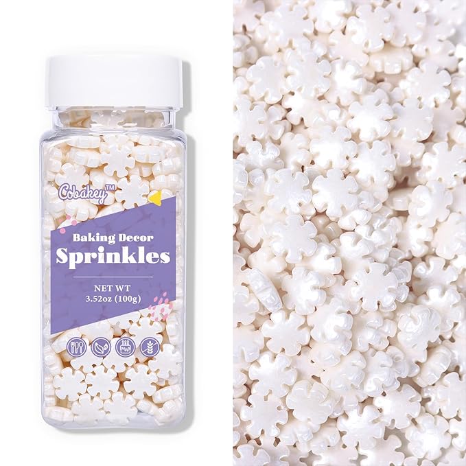 White Sprinkles for Cake Decorating 3.52 Ounce, White Snowflake Sprinkles Perfect for Cupcake Toppers Wedding Party Valentines Halloween Christmas Supplies