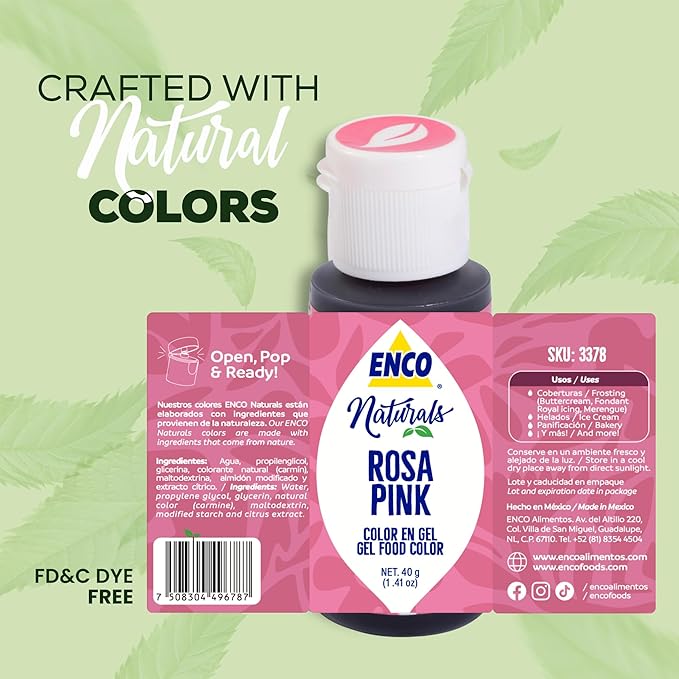 ENCO Naturals Food Coloring Gel Pink 1.41 oz - No artifitial dyes - Vibrant colors for Icing, Buttercream, Fondant