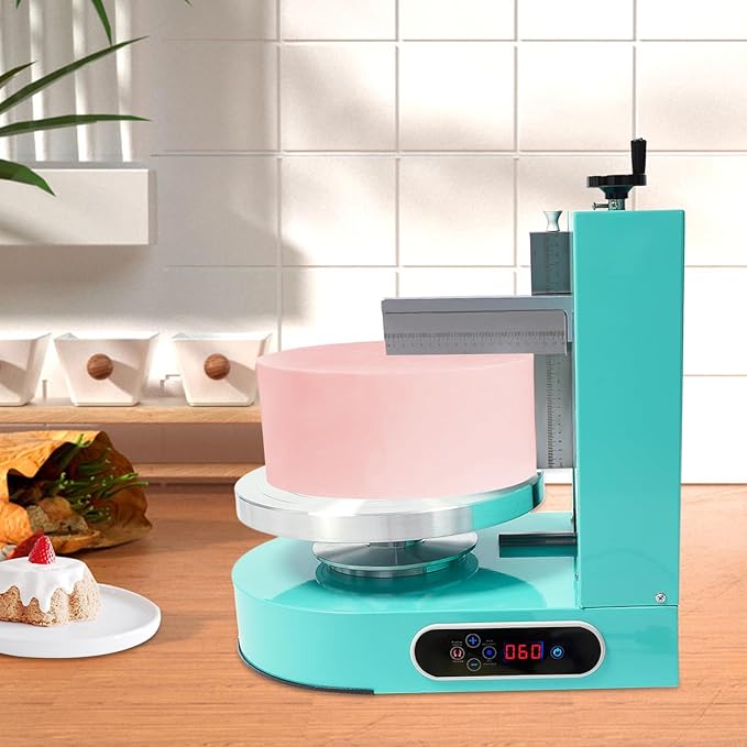 200W Automatic Cake Decorating Machine, 4-12 inch Birthday Cake Cream Spreading Machine Cream Smooth Coating Decoration Adjustable Speed w/LCD Display for Cake Shops, Dessert Shops (Green)