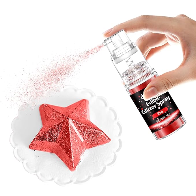 Red Edible Glitter - 15g Edible Glitter Spray Food Grade Red Drink Glitter for Cakes, Cookies, Cake Pops, Chocolate, Strawberries, Cocktails & Beverages