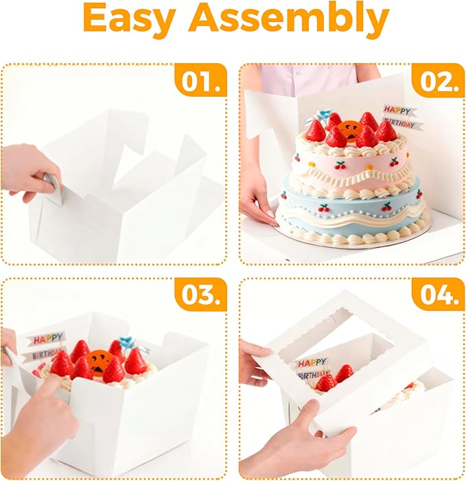 3 Sets Cake Boxes,10x10x8 Inch Tall Cake Box with Cake Boards 10",Disposable Cake Containers with Lids,White Bakery Boxes with Large Window,for Layer Cakes,Pies,Donuts,Cookies,Wedding,Birthday,Party