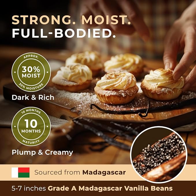 Gya Labs 50 Madagascar Vanilla Beans - Grade A 5-7 Inches Long, Caviar Rich & Flavorful Pods for Making Extract, Baking, Cooking, Paste & Coffee