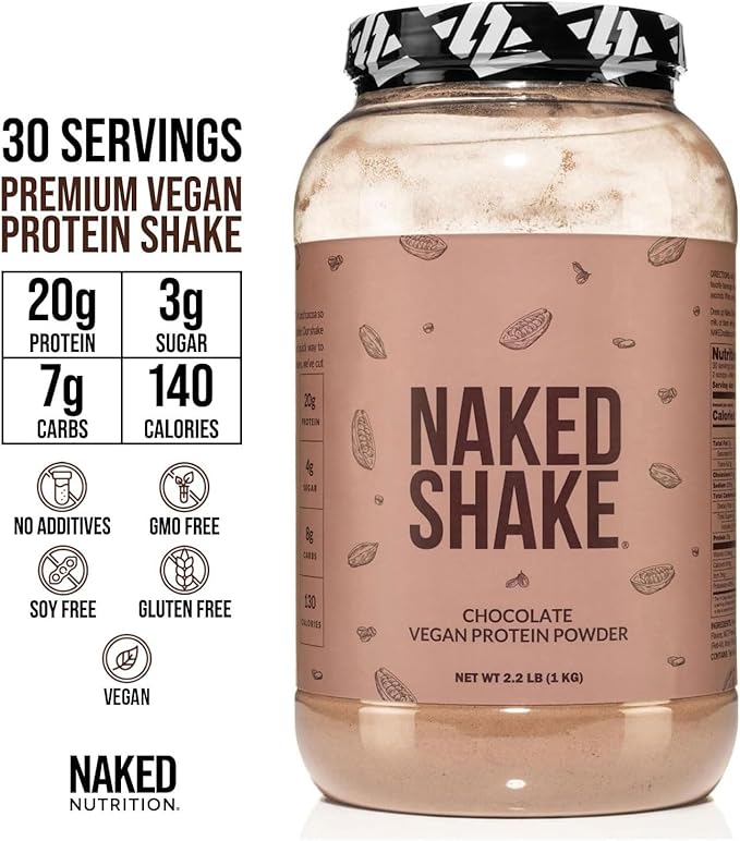 Naked Shake - Chocolate Protein Powder - Plant Based Protein Shake with Mct Oil, Gluten-Free, Soy-Free, No Gmos Or Artificial Sweeteners - 30 Servings