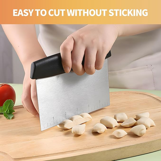 Bench Scraper Cutter,Pastry Scraper with Non-Slip Ergonomic Handle,Stainless Steel Dough Cutter for Baking and Cooking