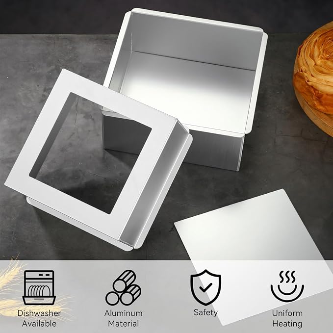 Square Cake Pan, Square Baking Pan Cake Pans Shapes Aluminum Cheesecake with Removable Bottom, 8.7inch Mold Pan Removable Bottom Molds Bakeware
