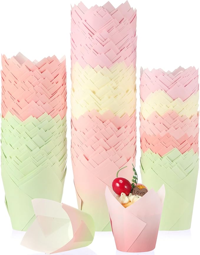 Havawish 500 Pcs Standard Size Cute Color Tulip Cupcake Liners, Party Baking Liners Greaseproof Cupcake Wrappers Muffin Liner Baking Cups for Wedding Birthday Baby Shower Holiday Party