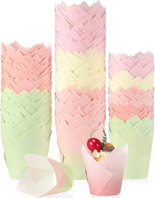 Havawish 500 Pcs Standard Size Cute Color Tulip Cupcake Liners, Party Baking Liners Greaseproof Cupcake Wrappers Muffin Liner Baking Cups for Wedding Birthday Baby Shower Holiday Party