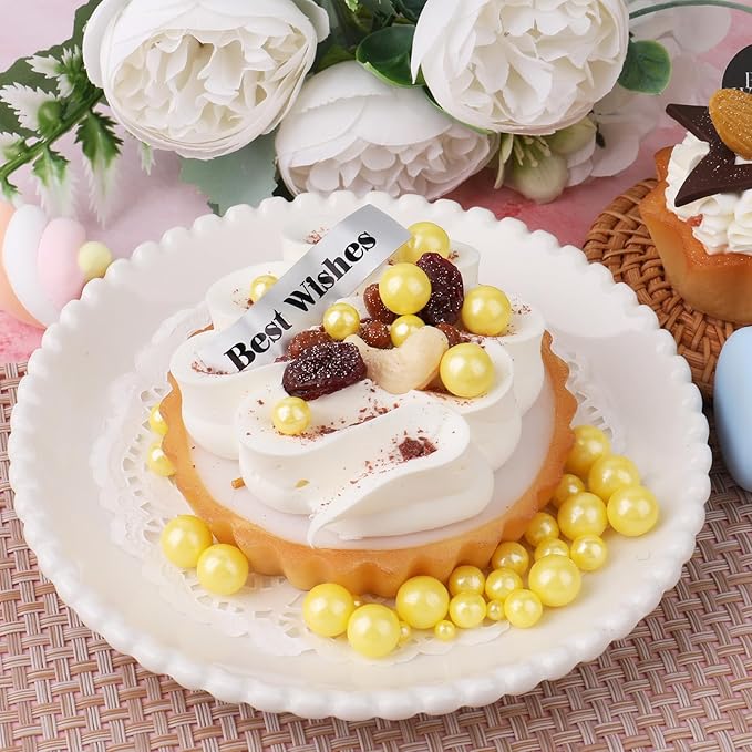Yellow Pearl Sprinkle for Cake Decorating, 4 Sizes Sugar 130g/4.6oz, Cupcake, Ice Cream, Donuts, Macaron Toppings Supplies (2mm, 4mm, 7mm, 1cm)