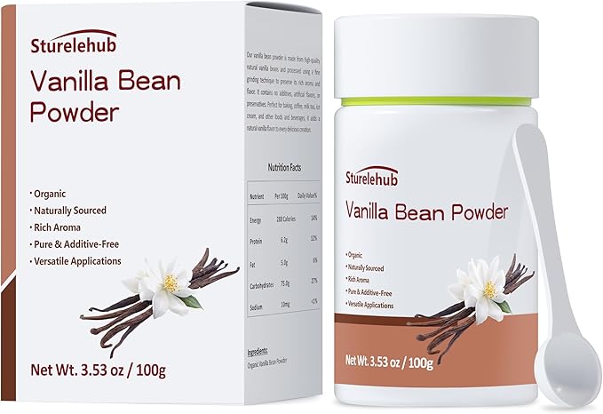 Vanilla Bean Powder, 3.53oz / 100g, 100% Pure Ground Vanilla Bean Powder, No Additives, Vegan, Great for Coffee, Desserts, Cooking, Baking