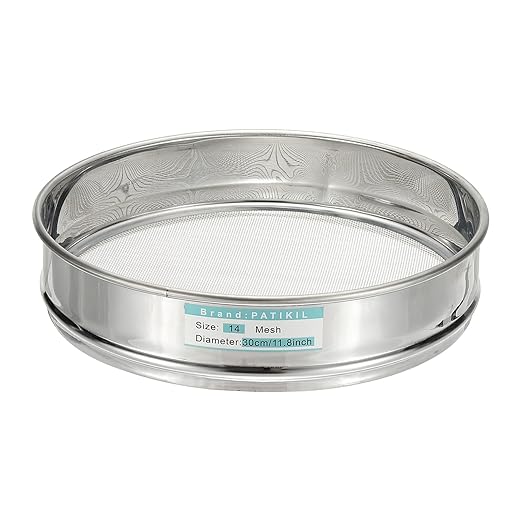 PATIKIL 14 Mesh(1.43mm) Lab Sieve, 11.8"(30cm) Diameter Sifting Screen 304 Stainless Steel Wire Cloth Fine Mesh Sieve for Industrial Laboratory Home Soil Sifter Dry Sift Screens Hash