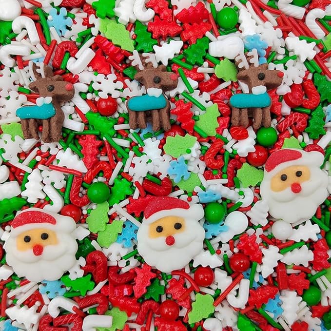 Homankit Christmas Sprinkles for Cake Decorating Edible Reindeer Santa Claus Sprinkle Mix Cake Cupcake Toppers Cookie Dessert Decorations 3.53 Ounces