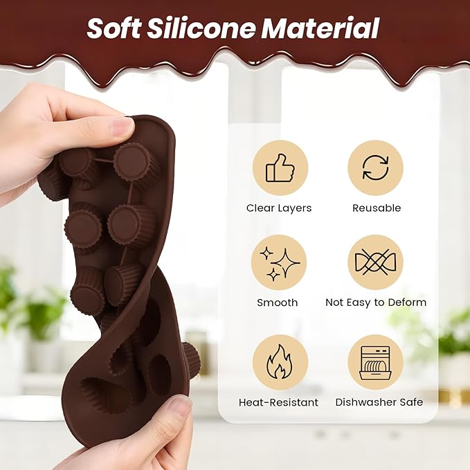2 PCS Chocolate Molds with Lid,15 Cavity Round Non Stick Baking Silicone Mold for Peanut Butter Cup Jelly Food Grade Candy Truffles Ice Cake Mold,for Decor Party Christmas Birthday Gift