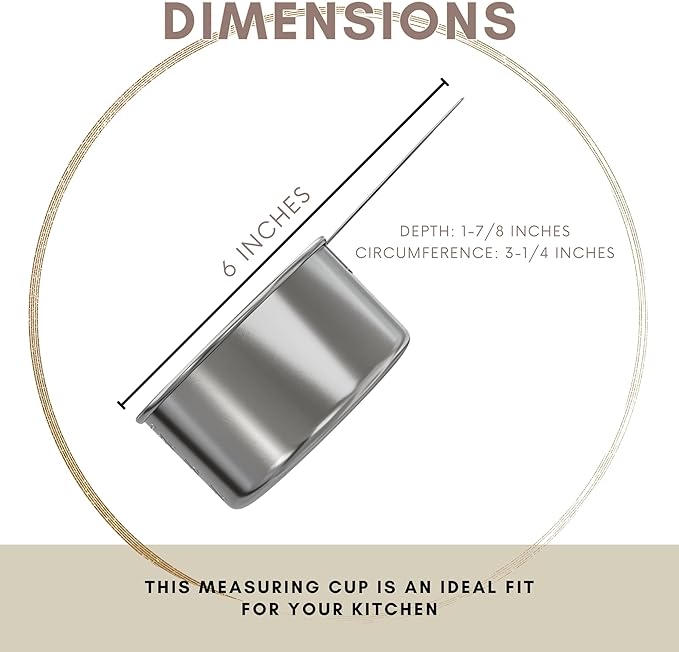 1 Cup Stainless Steel Measuring Cup | Sturdy Metal 250 ml | 240 cc | 8 oz | Single Cup for Wet and Dry Ingredients | Great for use as 1 Cup Dog Food Scoop - 4 PK
