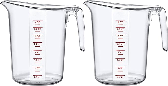 Amazing Abby - Melissa - 128-Ounce Plastic Measuring Pitcher (2-Pack), 16-Cup (4-Quart) Food-Grade Measuring Jug, Unbreakable, Stackable, Dishwasher-Safe, Great for Oil, Vinegar, Flour, and More