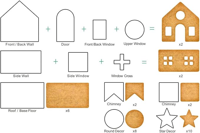 Gingerbread House Cookie Cutter Set - 3D House Cookie Cutters, Gingerbread House Kit for Holiday, Winter, Christmas & Gingerbread House Kit for Kids, Gift Package (10Pcs Christmas Cookie Cutters)
