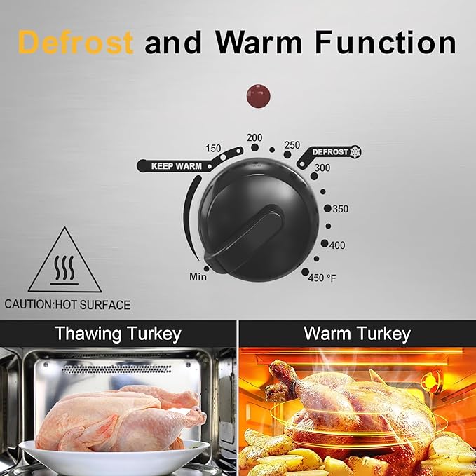 Sunvivi 26 Quart Electric Roaster Oven Turkey Roaster with Lid Electric Roasters with Removable Pan Large Roaster, Visible & Self-basting Lid, Fast Heating & Thaw/warming Setting, Silver