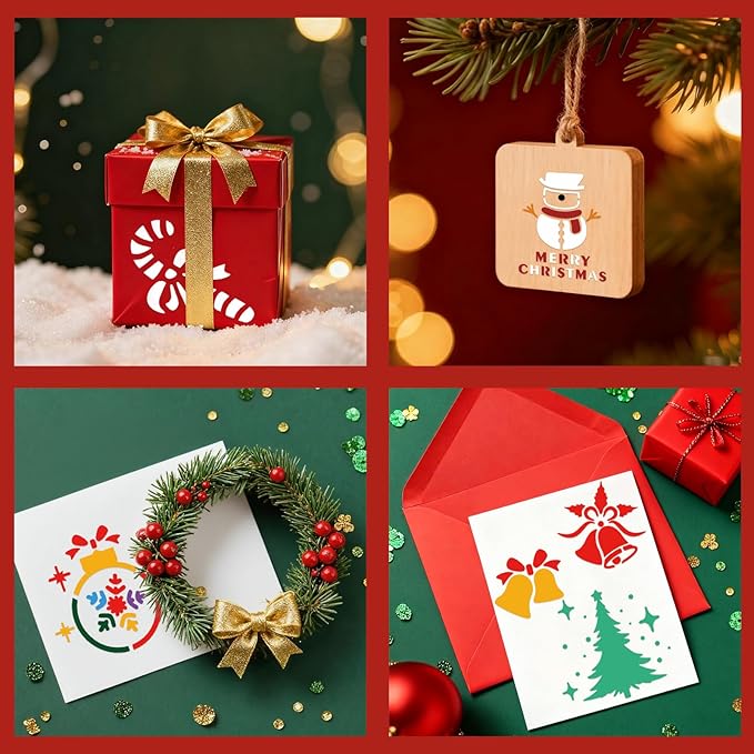 20 Pcs Small Christmas Stencils for Crafts Reusable 3x3 inch Christmas Stencils for Painting on Wood Fabric Paper Windows Cards Xmas Crafts Ornaments Wall Door Decoration (Christmas 0120)