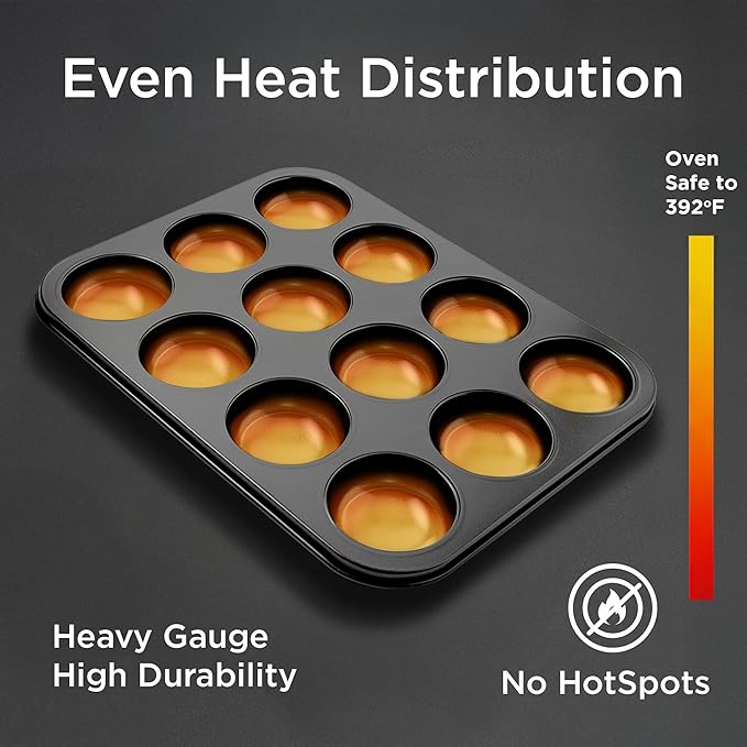 Wrenbury Mince Pie Baking Pan Set of 2 - Commercial Grade Premium Non Stick Carbon Steel - 12 Cup Food Safe Easy Clean Shallow Patty Tins