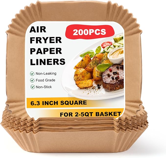 200Pcs 6.3” Air Fryer Liners Disposable Parchment Liners Square, Non-Stick Air Fryer Liners Parchment Paper for Microwave