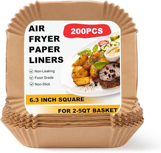 200Pcs 6.3” Air Fryer Liners Disposable Parchment Liners Square, Non-Stick Air Fryer Liners Parchment Paper for Microwave