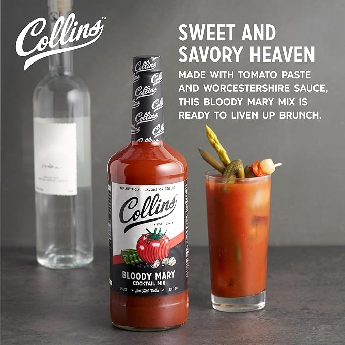 Collins Classic Bloody Mary Mix, Brunch Cocktail Recipe Ingredient, Bartender Mixer, Drinking Gifts, Home Cocktail bar, Set of 6 32 fl oz Bottles