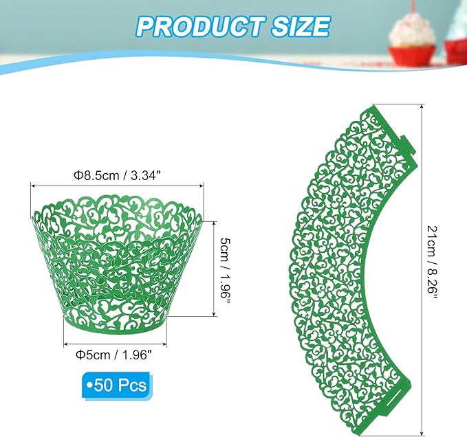 PATIKIL Cupcake Wrappers Paper, 50 Pack Baking Cups Standard Vine Decoration for Anniversary Birthday Weddings and Parties, Dark Green