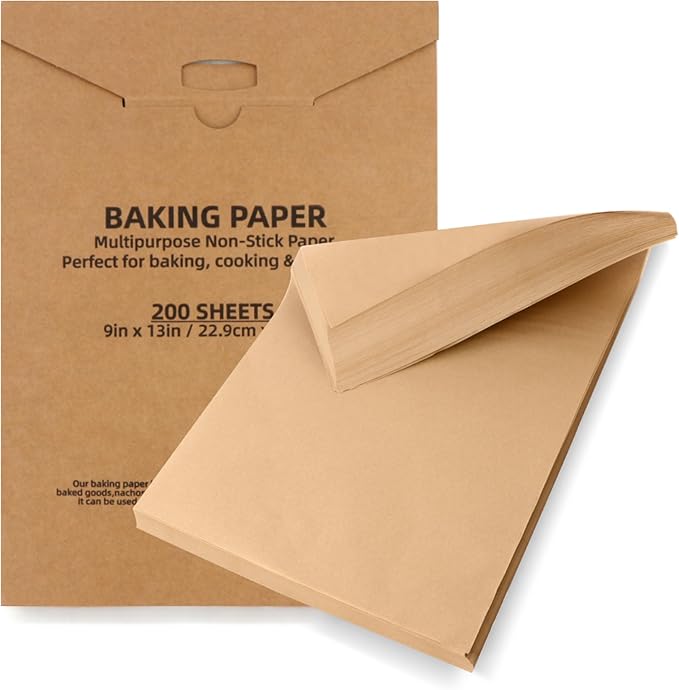200 Pcs Parchment Paper Baking Sheets, 9"x13" Precut Non-Stick Baking Parchment Paper Sheets Bun Sheet Pan Liners.Baking Grilling Air Fryer Steaming Bread Cup Cake Cookie (Brown-9"x13")