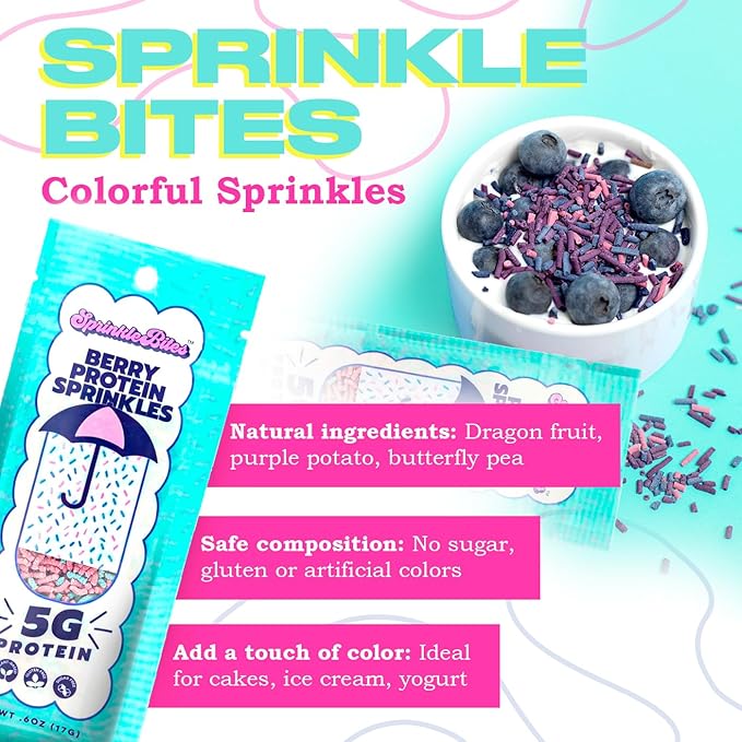 Sprinkle Bites - Light Blue Sprinkles - 5 Pack - Veggie Protein - Natural Cookie Decorating - Plant Protein Snacks - Cookie Decorating Supplies Sprinkles