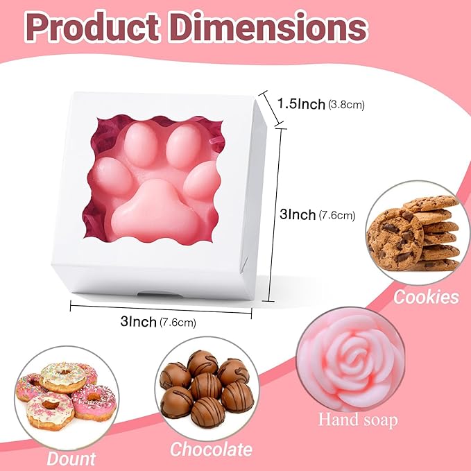 RomanticBaking 3x3x1.5Inches 100PCS Small Gift Boxes with Window for Cookie,Chocolate truffle,Chocolate Covered Strawberries Homemade Soap Boxes