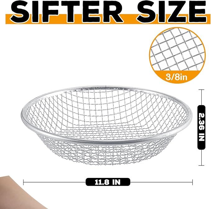 Sifter.Size 3/8" Mesh Soil Sifter Sieve - Heavy Duty Galvanized Screen for Compost, Dirt, Rocks, Gravel & Garden - Fits 5 Gallon Bucket, Rust-Resistant - Composting & Sifting Tool